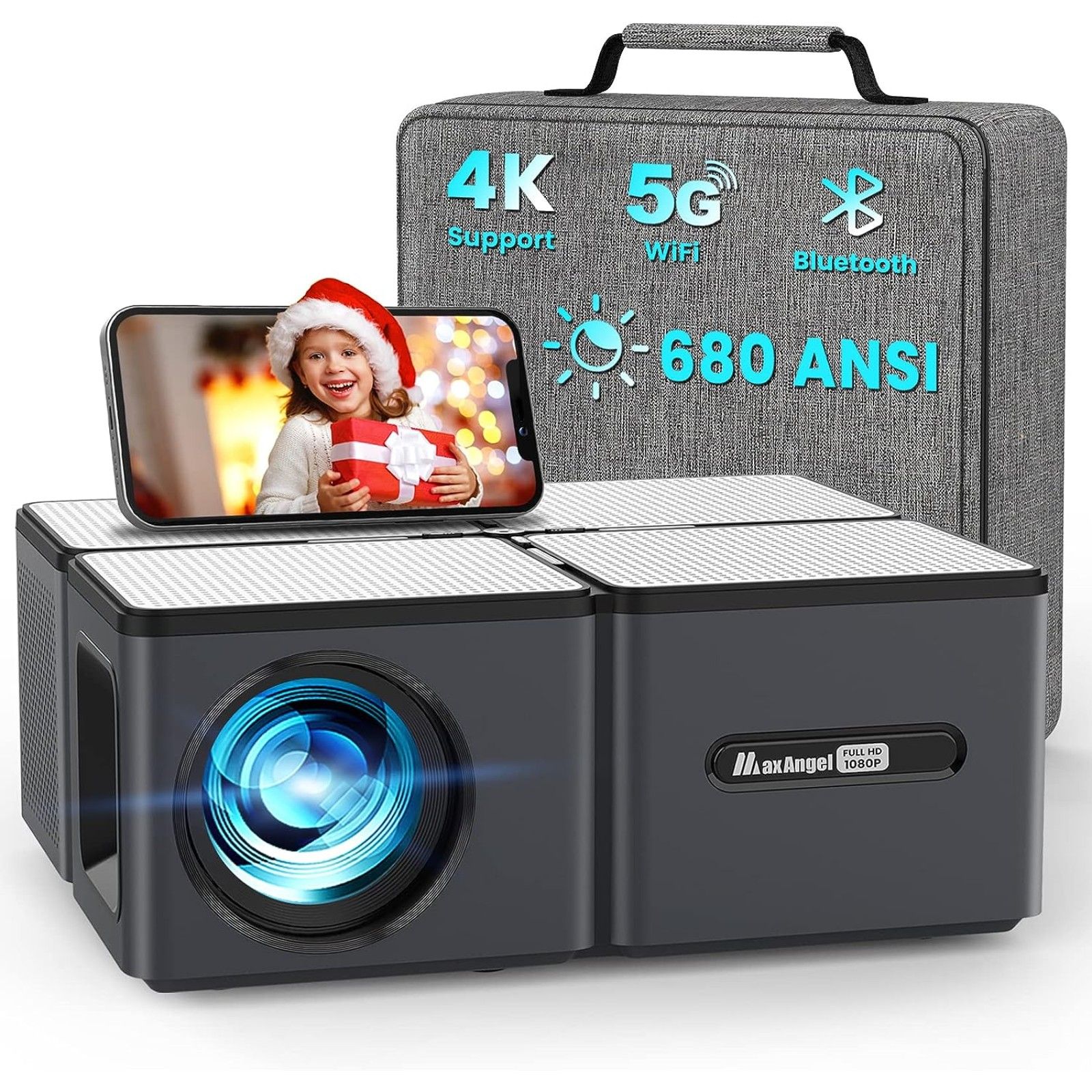 Projector with WiFi and Bluetooth 4K Supported - 680ANSI Outdoor Movie Native 1080P Projector