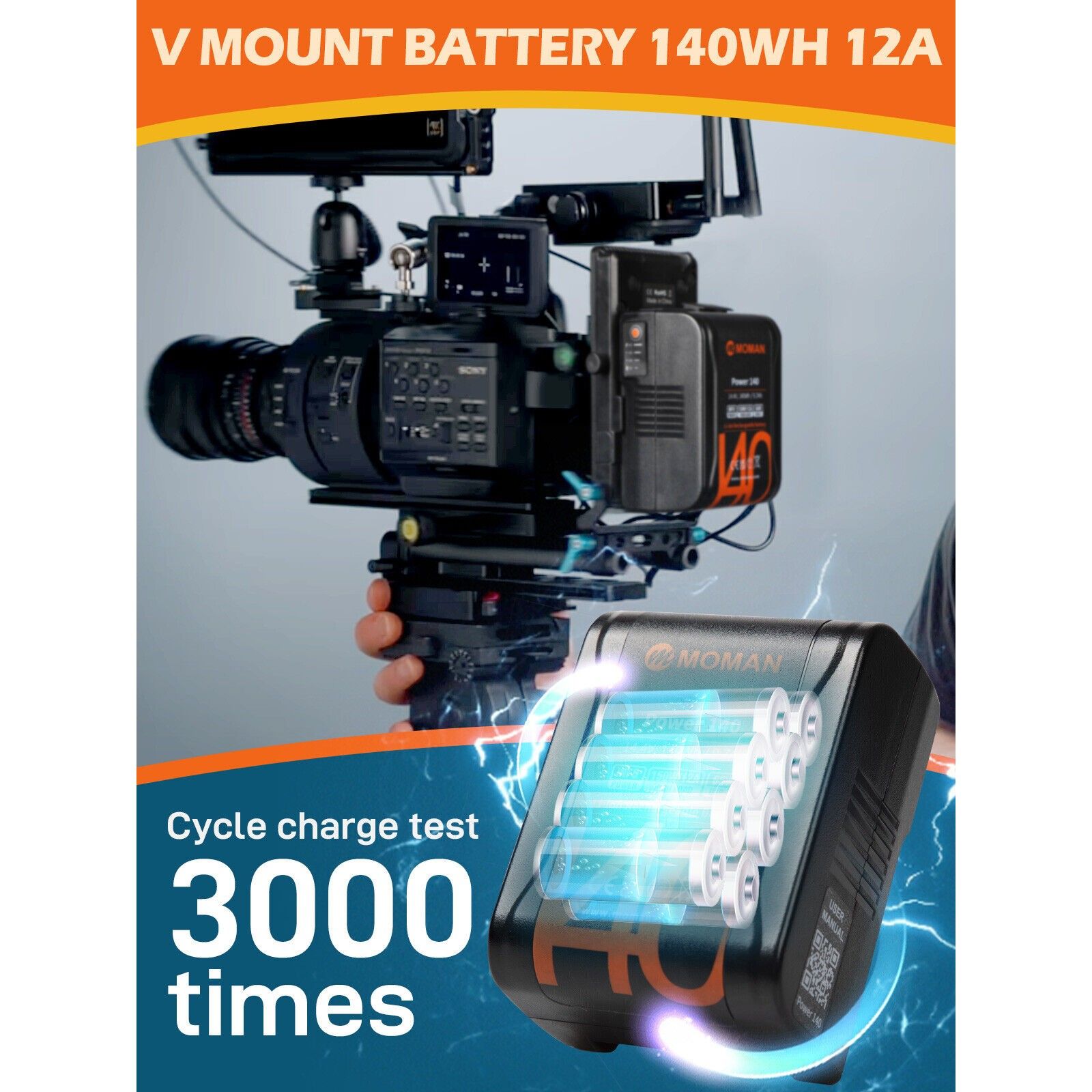 2 SET of Moman Mini V-Mount Battery140Wh 9700mAh Type-c D-Tap USB for Camcorders Cameras