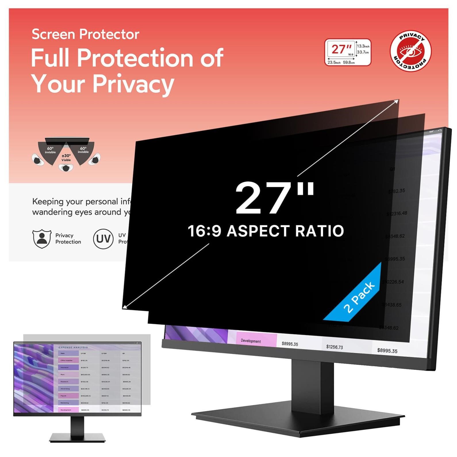 MOBDIK [2 Pack] 27 Inch Removable Computer Privacy