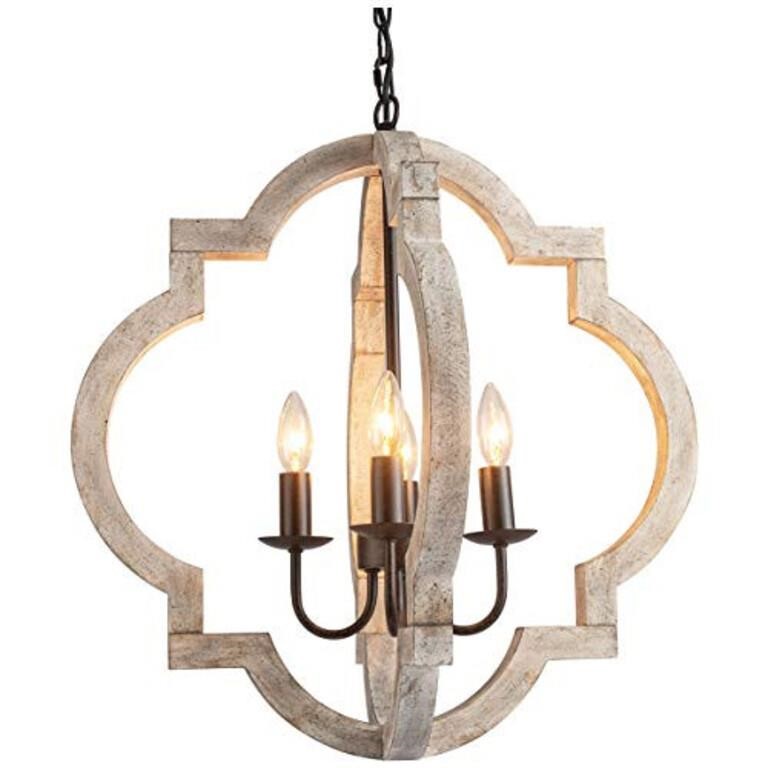 Wood Farmhouse 4-Light Chandelier