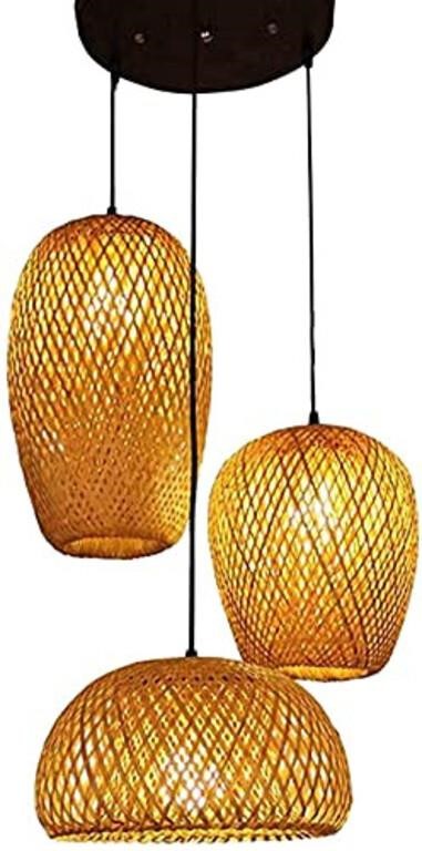 Bamboo Light Fixtures LED Chandelier, Rustic Ratt