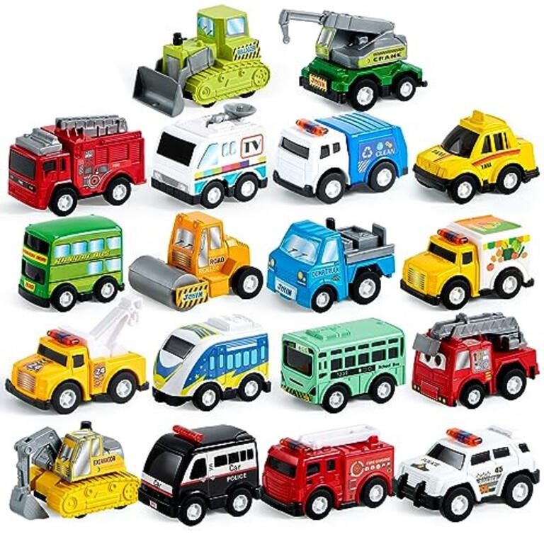 JOYIN 18 Piece Pull Back City Cars and Trucks Toy
