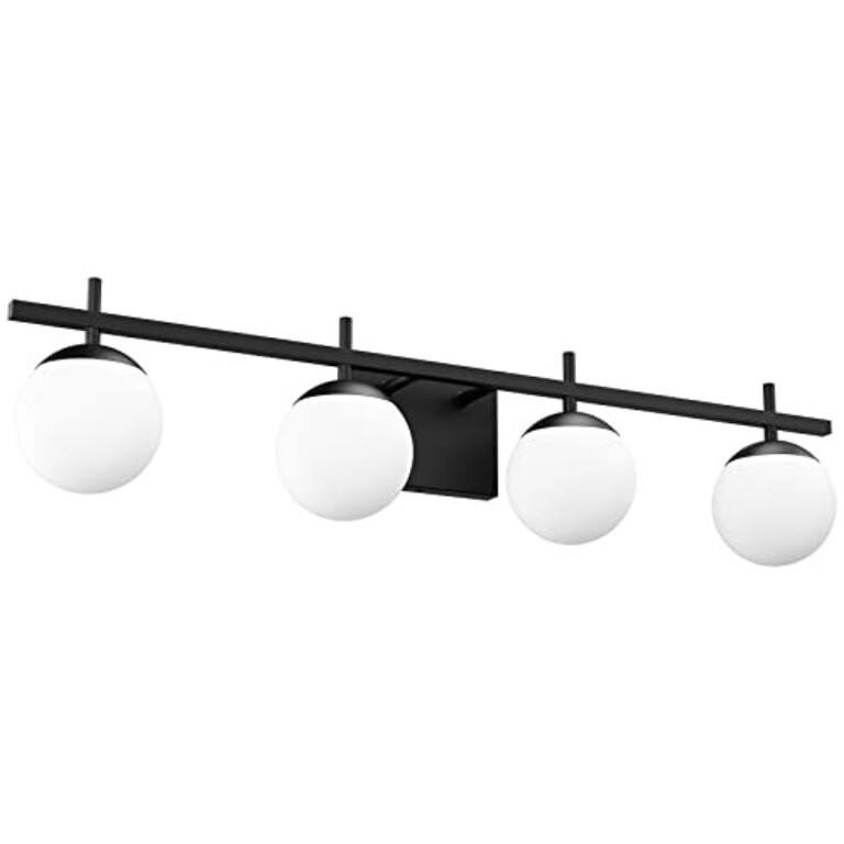 Ralbay Matte Black 4-Light Milky Glass Mid Centur