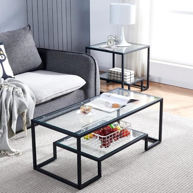 Black Metal Glass Coffee Table - Simple Center Co