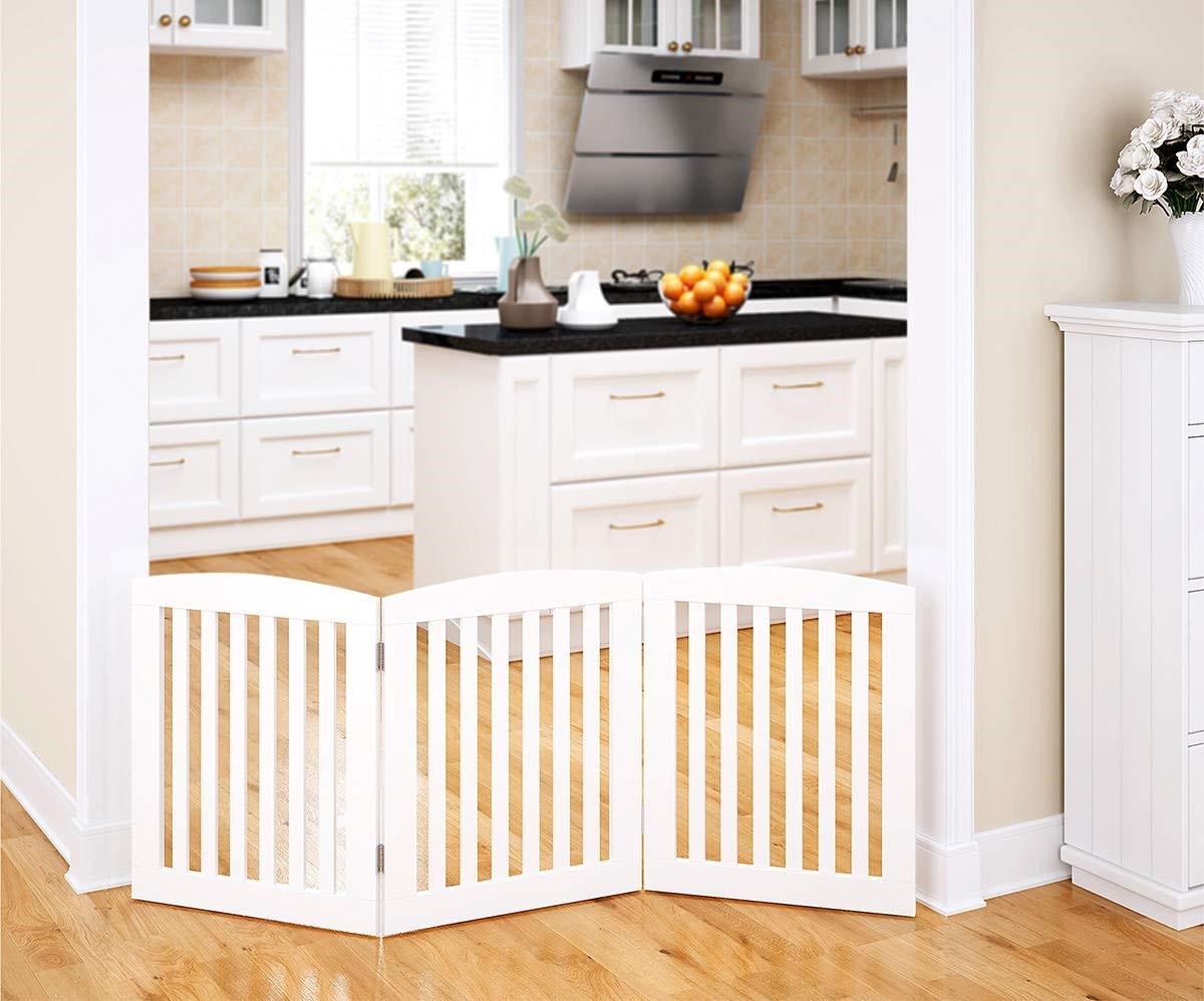 PAWLAND Wooden Freestanding Foldable Pet Gate for