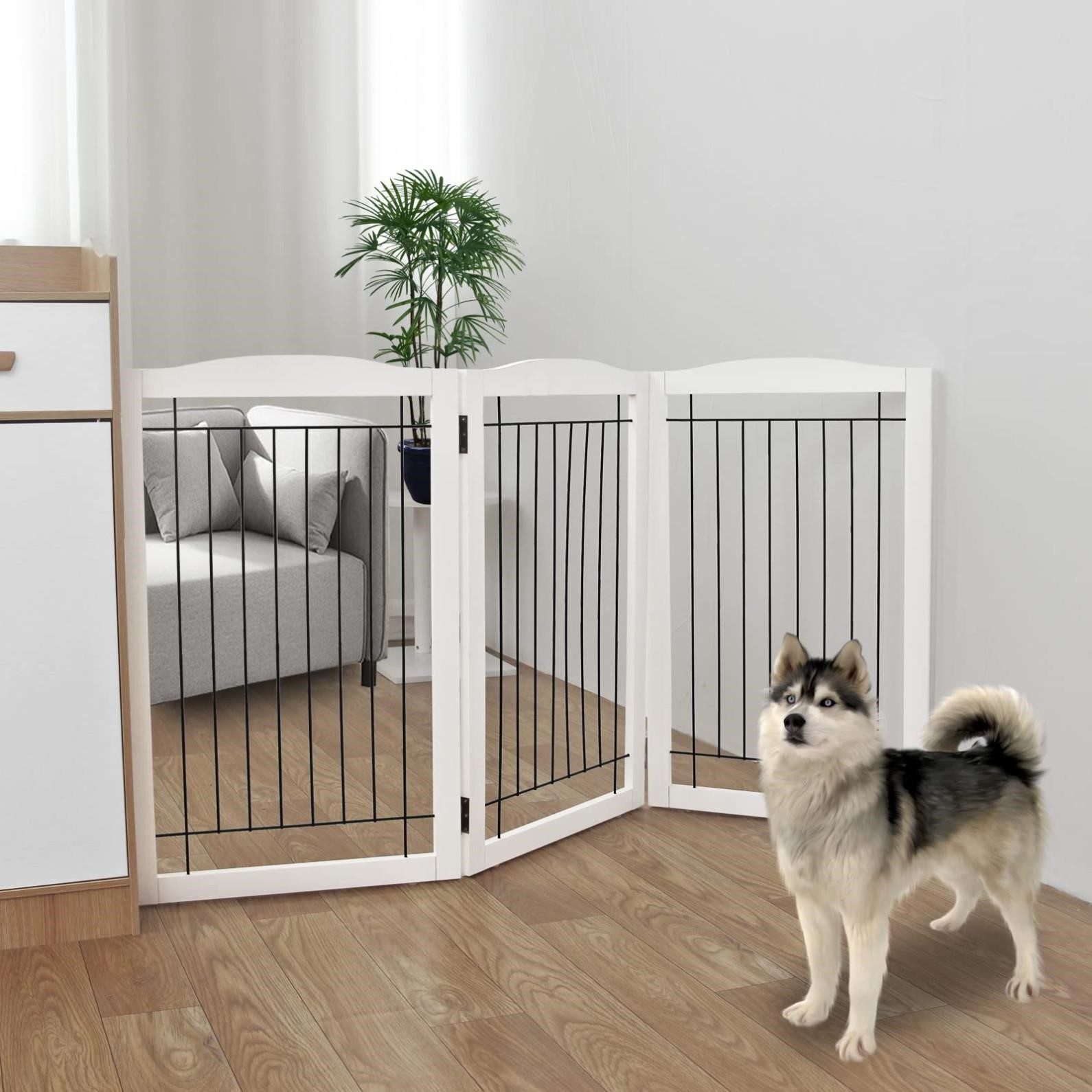 ZJSF Freestanding Foldable Dog Gate for House Ext