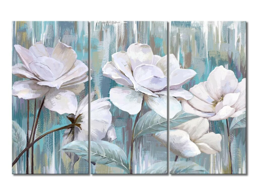 YAYNICE 3 Piece White Flower Canvas Wall Art Blos
