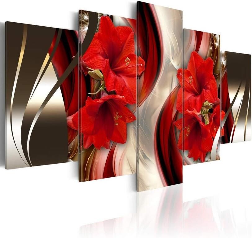 Contemporary Canvas Wall Art, Red Flower Painting