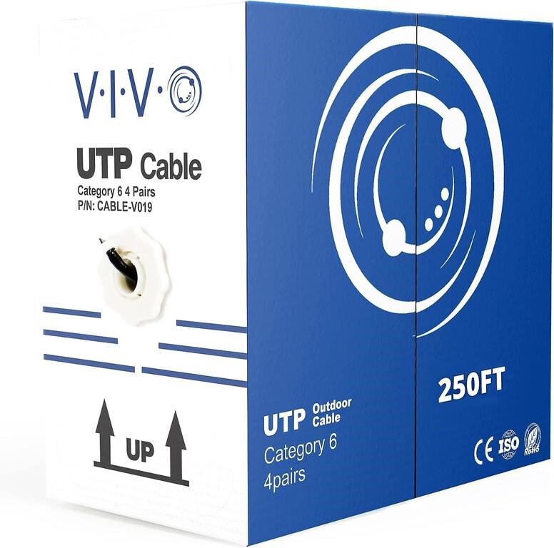 VIVO Black 250ft Bulk Cat6, CCA Ethernet Cable, 2