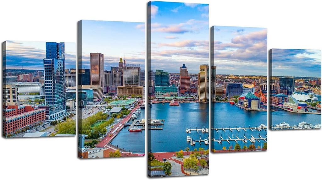 Baltimore Inner Harbor Artwork Wall Decor, Ready