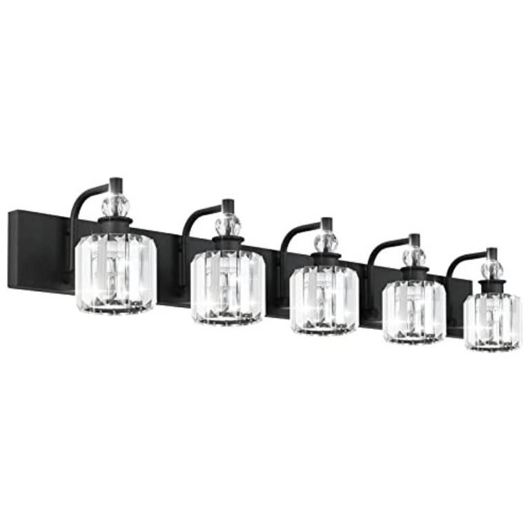 Ralbay Crystal Black Vanity Light Fixtures 5 Ligh